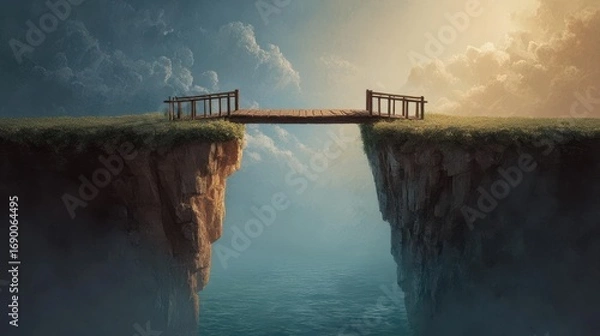Obraz Wooden Bridge Over a High Gorge