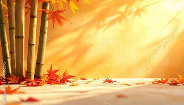 Fototapeta 竹と紅葉　秋を彩る和の風景