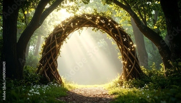 Obraz Walking Through Light Archway in Forest Path