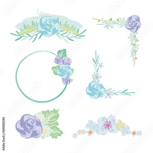 Fototapeta 青と紫色のバラのフレームセット