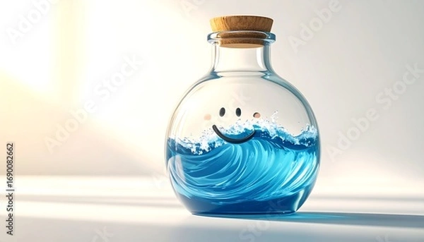 Obraz Water Wave Inside Clear Bottle with Smiling Face Character
