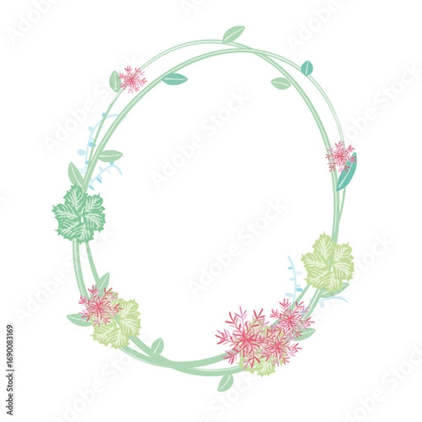 Fototapeta 赤い花と緑色の植物で飾られたフレーム