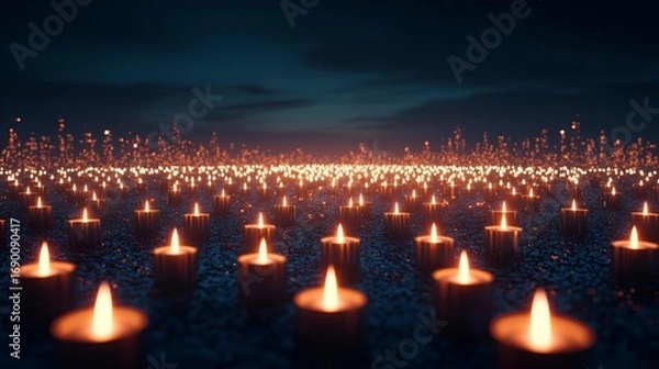 Obraz Serene Night with Glowing Candles in a Dark Setting