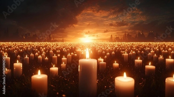 Obraz Sunset over a Field of Candles Creating a Serene and Peaceful Atmosphere