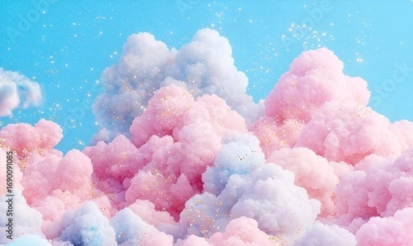 Obraz Soft Pastel Clouds with Sparkles Against a Blue Sky Background