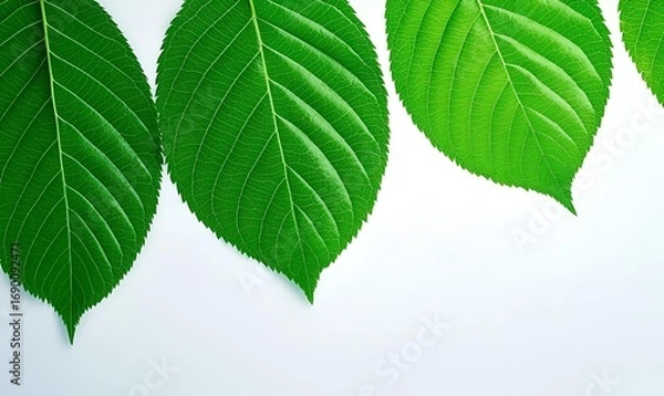 Obraz Fresh Green Leaves Arranged on a White Background for Nature Concepts