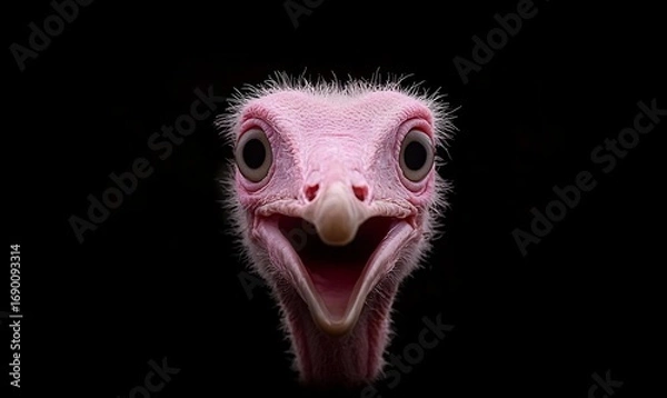 Obraz Close-Up of a Curious Ostrich with a Fun Expression Against Black Background