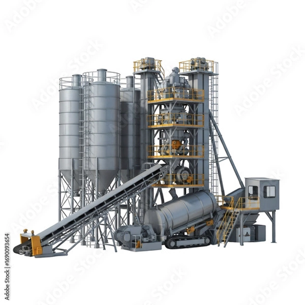 Fototapeta Industrial concrete batching plant isolated on transparent background