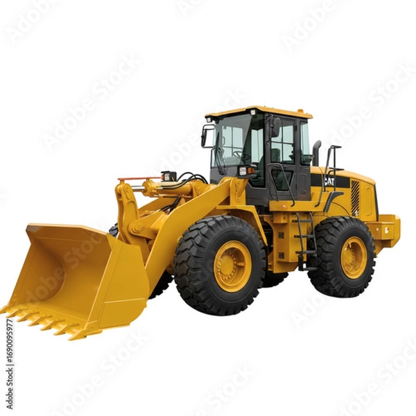 Fototapeta Yellow wheel loader construction vehicle isolated on transparent background