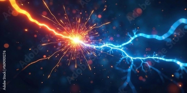 Fototapeta Close-up of sparking electrical wires, vibrant blue arcs flashing, intense energy, a chaotic display of raw power , texture, danger, wires