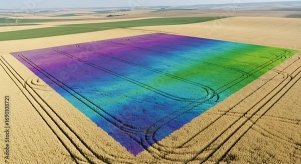 Fototapeta Automated Crop Analysis Aerial Data Visualization on a Farm Field Illustrates Plant Health, Productivity, and Precision Agriculture Insights