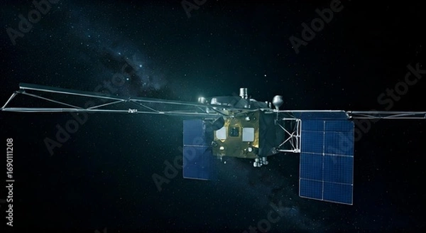 Fototapeta Advanced Spacecraft in Deep Space, Orbiting Celestial Body
