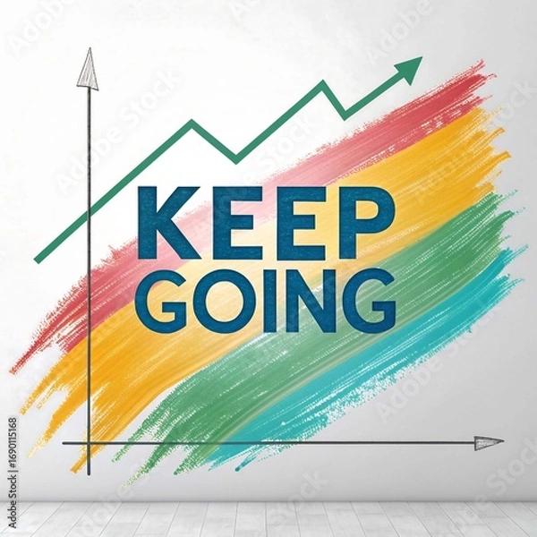Obraz Keep Going Motivation Wall Art with Painted Brush Strokes