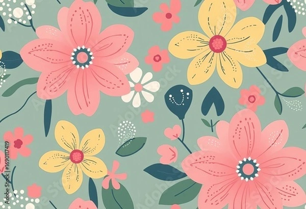 Obraz Abstract floral seamless pattern with dotted style flower background ,  design,  colorful