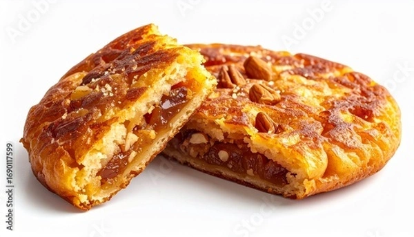Obraz Korean Sweet Pancake Hotteok with Caramel and Nuts on White Background
