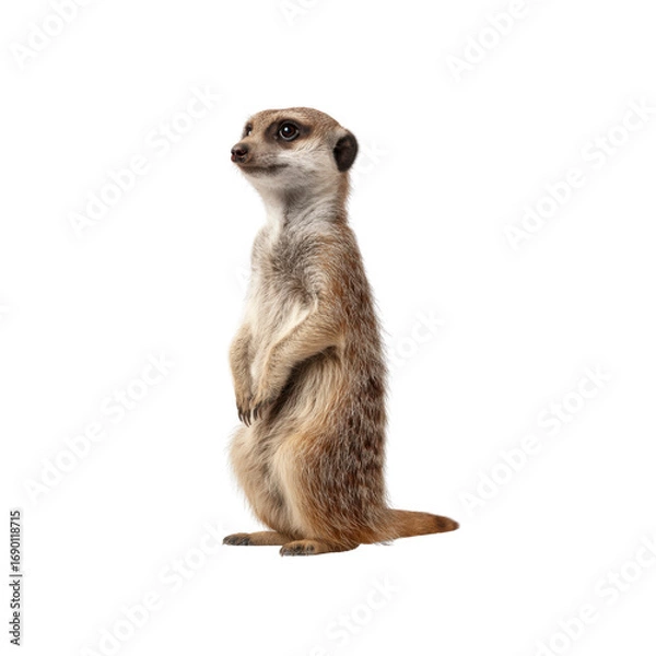 Obraz Alert Meerkat Standing on Hind Legs, Isolated on Black Background