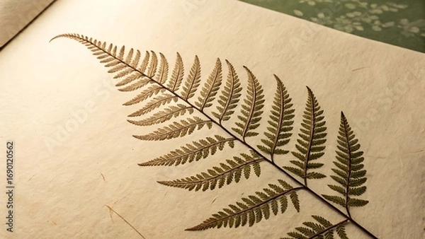 Obraz Pressed Fern Leaf on Aged Paper Background