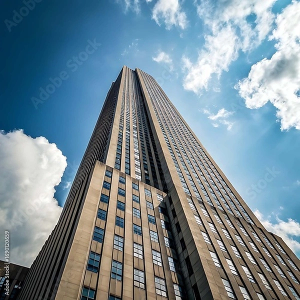 Obraz Tall Skyscraper Building Against Blue Sky and Clouds