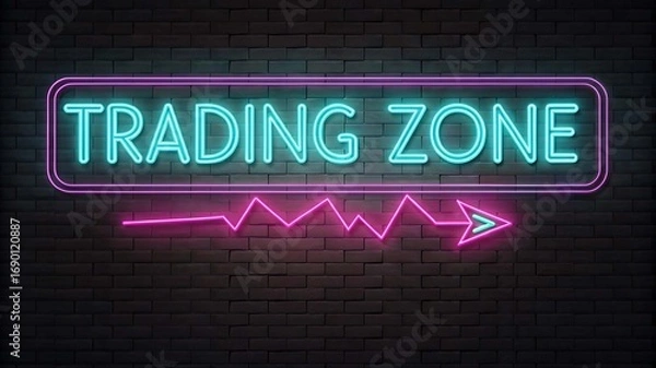 Obraz Glowing Trading Zone Neon Sign with Box Frame on Wall