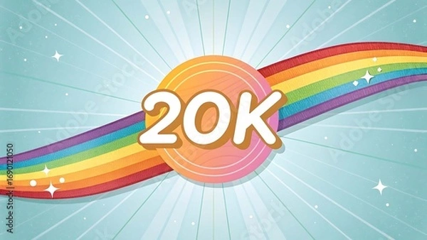 Obraz 20K Followers Celebration with Rainbow and Sunburst Background