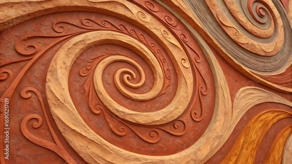 Obraz Abstract Spiral Pattern in Earth Tone Wall Relief Design