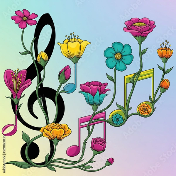 Fototapeta Music Notes Growing as Flowers