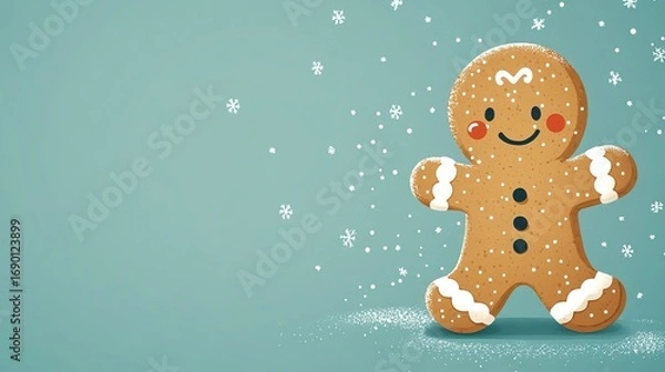 Obraz Cute gingerbread man clip art illustration with broken leg on light blue background