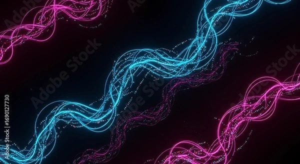 Fototapeta Abstract Neon Light Waves on Dark Background.