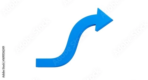Fototapeta Blue Curved Arrow Pointing Upward Direction.