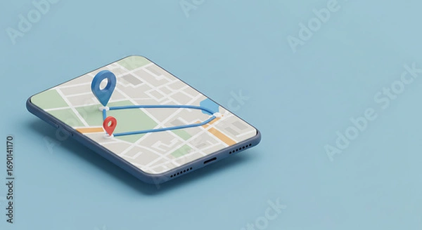Fototapeta Digital Map Navigation on Smartphone Screen Showing Route and Location Pins for Seamless Journey Planning