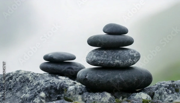 Fototapeta Generated imagStones stacked on top of each other. Stone pyramid. In nature. A symbol of peace and balance.e