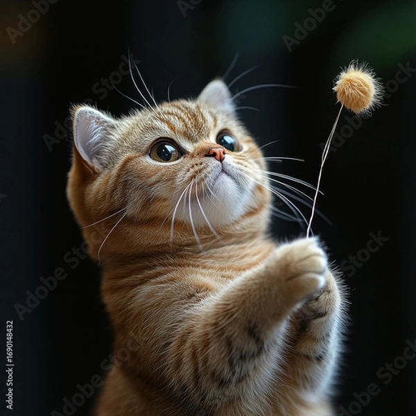 Obraz Cat playing with a dandelion.