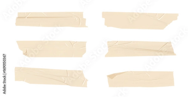 Obraz Gray adhesive tape set isolated on a transparent PNG background. Torn masking tape, paper sticker with ripped edges. Realistic scotch template mockup for labels, messages, text, and design elements.