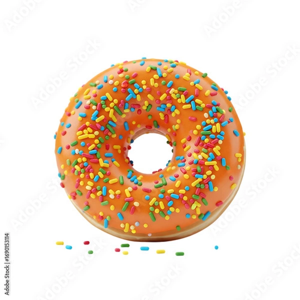 Fototapeta Vibrant Orange Donut with Colorful Sprinkles Isolated on Transparent Background - 