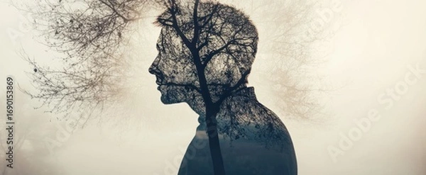 Fototapeta Silhouette of a Man Overlaid with a Tree Branch Pattern