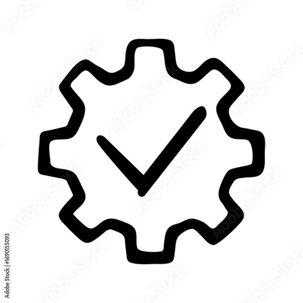 Obraz Gear and check mark doodle vector icon