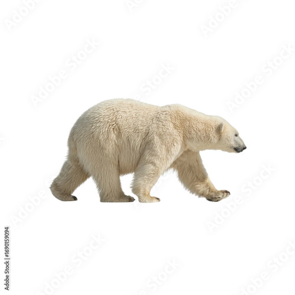 Fototapeta Majestic Polar Bear Walking on White Background - Isolated Image