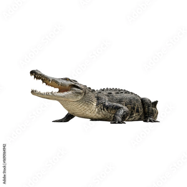 Obraz Powerful Crocodile with Open Jaws, Isolated on Black Background