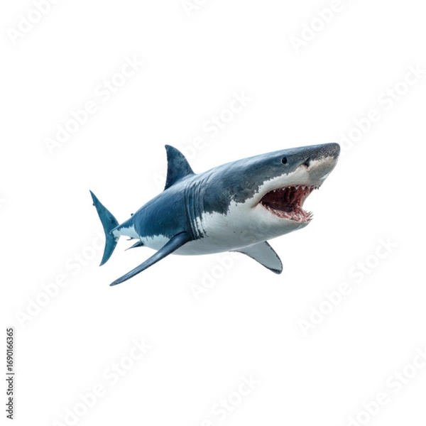 Obraz Majestic Great White Shark Swimming in Ocean - Isolated on Black Background