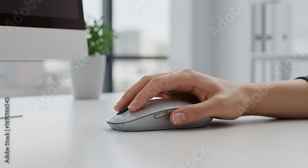 Obraz Hand using computer mouse on desk.