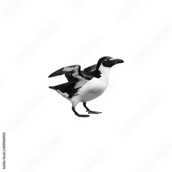 Obraz Razorbill Auk with Wings Partially Extended, Black and White