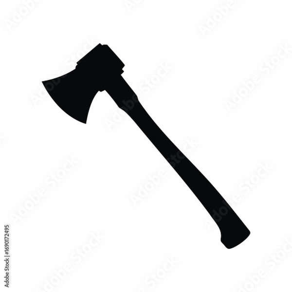 Fototapeta Silhouette of a sharp axe for cutting wood and outdoor tasks, camp axe silhouette vector illustration