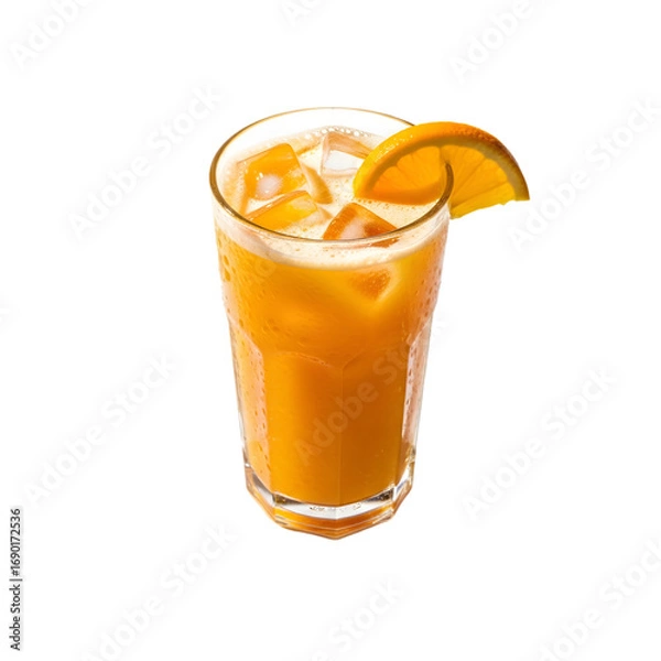 Fototapeta Refreshing Orange Juice with Ice and Orange Slice in Tall Glass