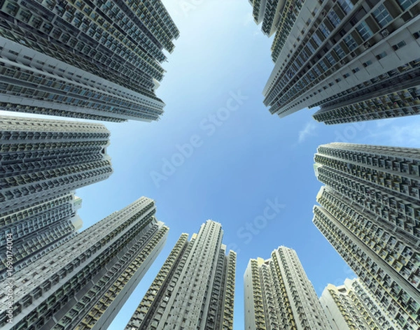 Fototapeta 香港の高層ビルと青空