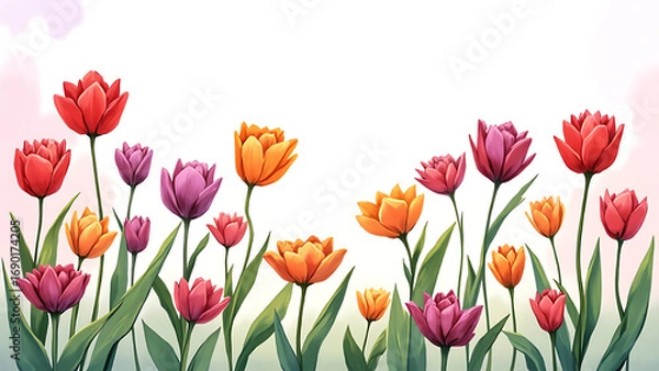 Fototapeta Watercolor floral bouquets, frames, borders, and seamless patterns featuring roses, tulips, lilies, orchids, sunflowers, peonies, wildflowers, tropical leaves, moody dark tones, pastel accents, golden