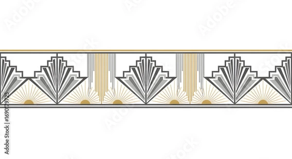 Obraz Elegant Art Deco geometric border design with sunburst and fan motifs in gold grey and black