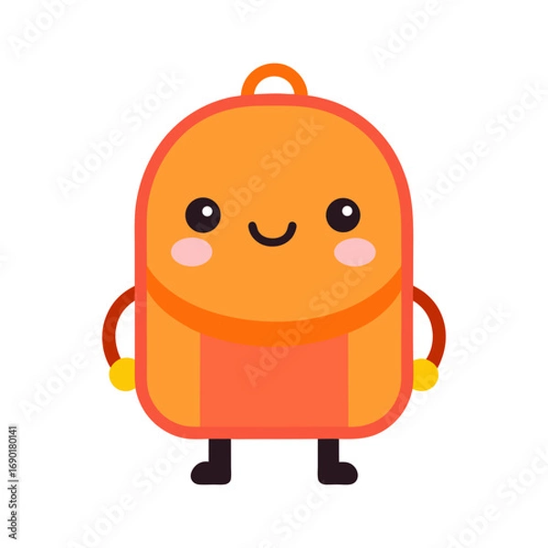 Obraz Cute Cartoon Backpack Character Happy Face Flat Vector Illustration