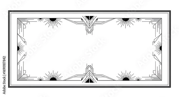 Obraz Elegant Art Deco border design with sunburst motifs and geometric patterns for vintage invitations