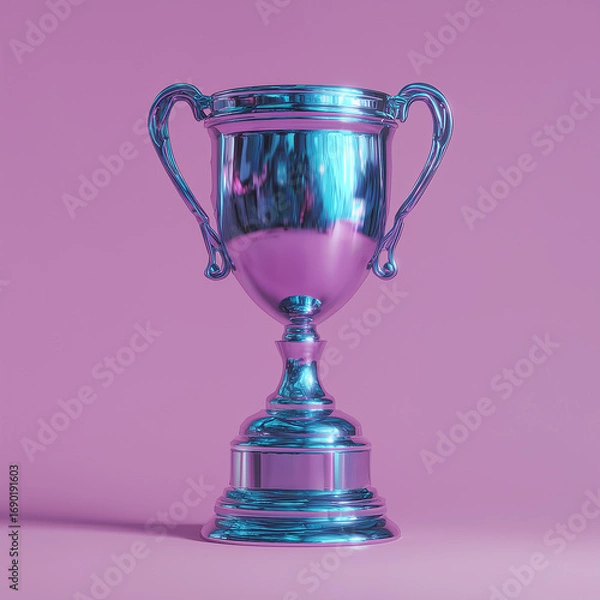 Fototapeta Isometric 3D Trophy in Blue and Purple Color Scheme on Bright Plain Background