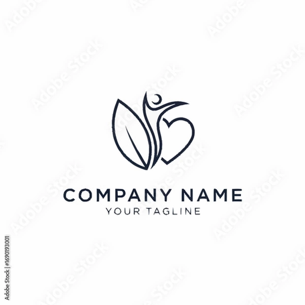 Fototapeta Abstract logo design of a person with a leaf and heart.